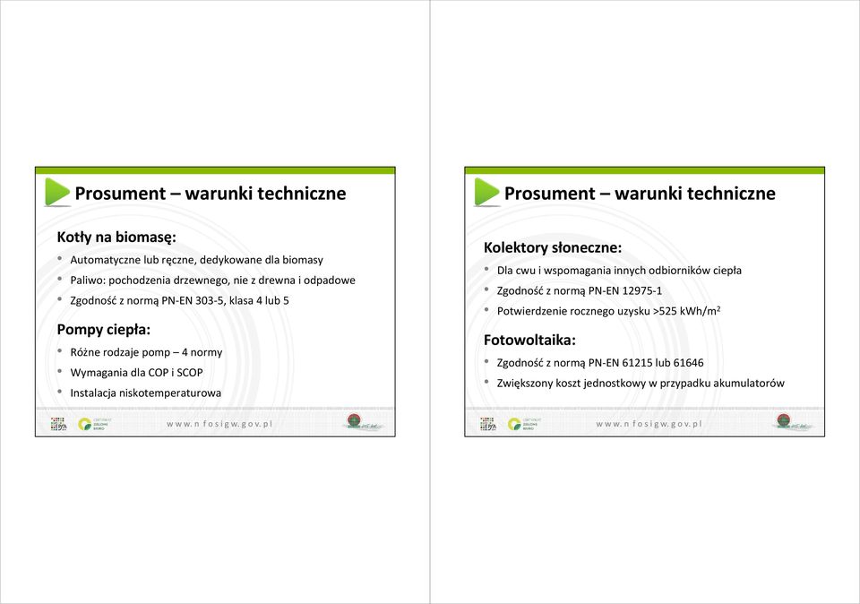 niskotemperaturowa Prosument warunki techniczne Kolektory słoneczne: Dla cwu i wspomagania innych odbiorników ciepła Zgodność z normą PN-EN