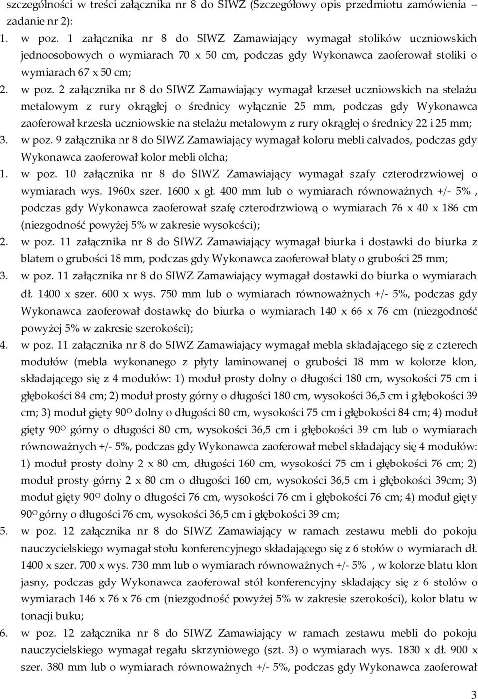 2 załącznika nr 8 do SIWZ Zamawiający wymagał krzeseł uczniowskich na stelażu metalowym z rury okrągłej o średnicy wyłącznie 25 mm, podczas gdy Wykonawca zaoferował krzesła uczniowskie na stelażu