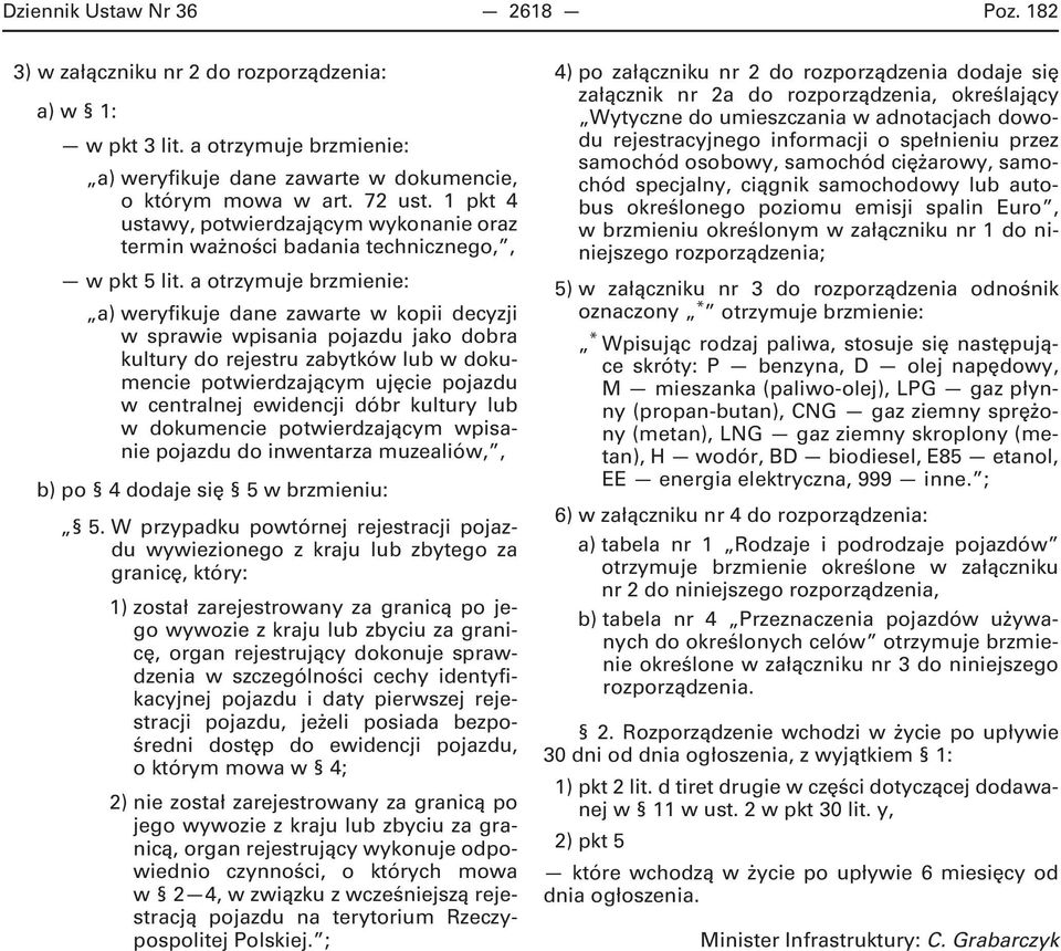 a otrzymuje brzmienie: a) weryfikuje dane zawarte w kopii decyzji w sprawie wpisania pojazdu jako dobra kultury do rejestru zabytków lub w dokumencie potwierdzającym ujęcie pojazdu w centralnej