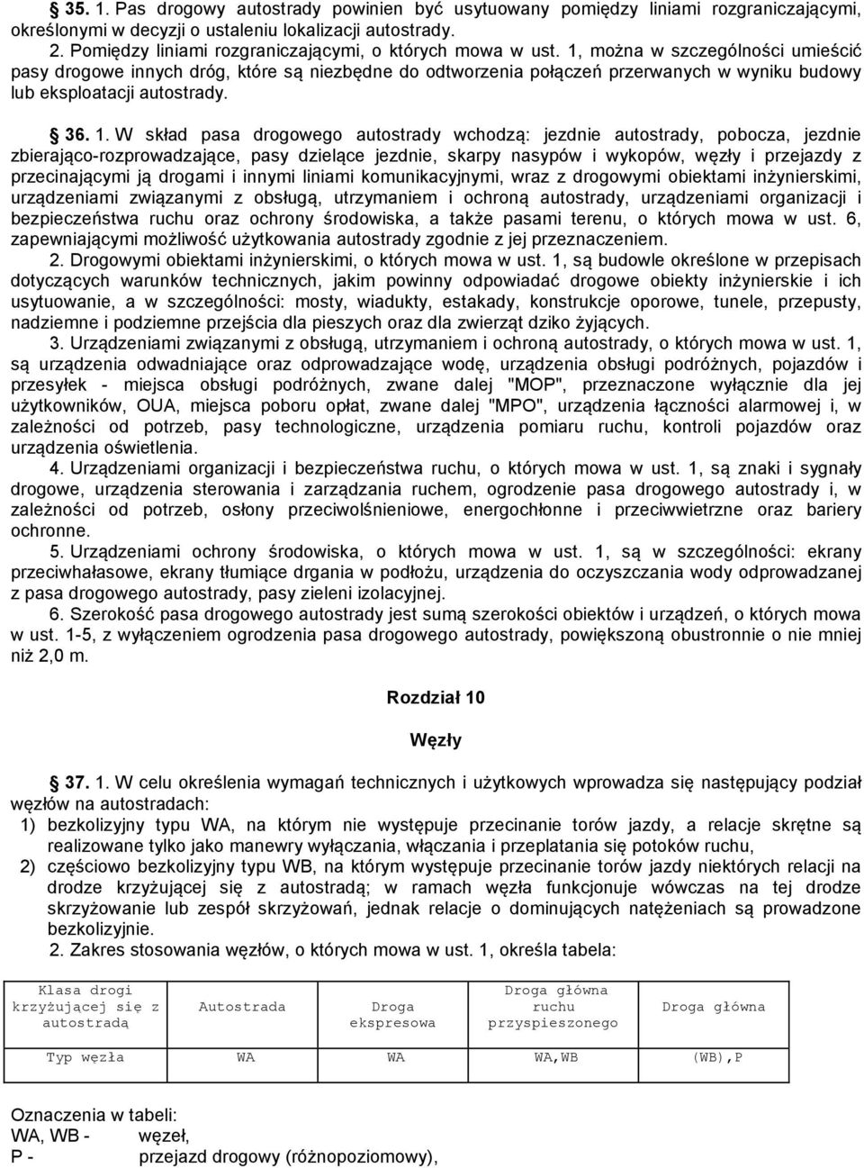1, można w szczególności umieścić pasy drogowe innych dróg, które są niezbędne do odtworzenia połączeń przerwanych w wyniku budowy lub eksploatacji autostrady. 36. 1.
