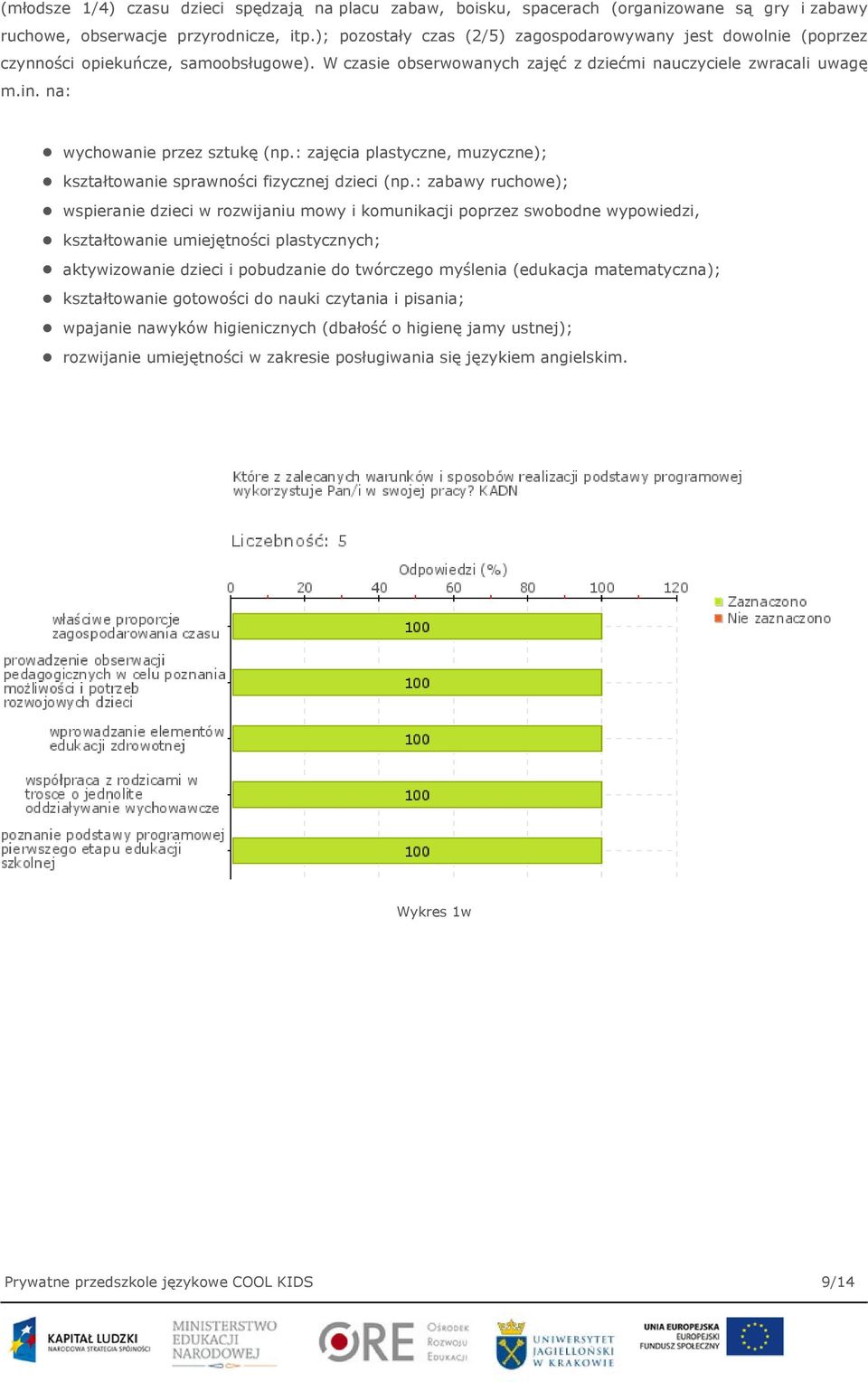 na: wychowanie przez sztukę (np.: zajęcia plastyczne, muzyczne); kształtowanie sprawności fizycznej dzieci (np.