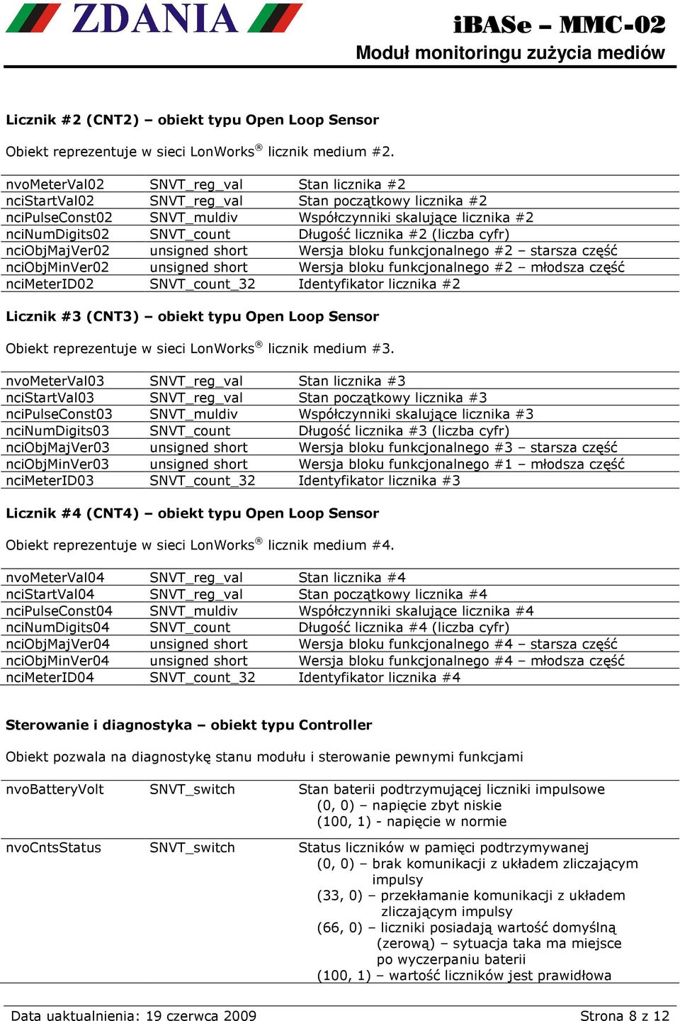 licznika #2 (liczba cyfr) nciobjmajver02 unsigned short Wersja bloku funkcjonalnego #2 starsza część nciobjminver02 unsigned short Wersja bloku funkcjonalnego #2 młodsza część ncimeterid02