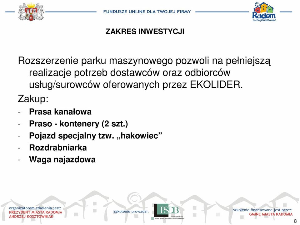 oferowanych przez EKOLIDER.