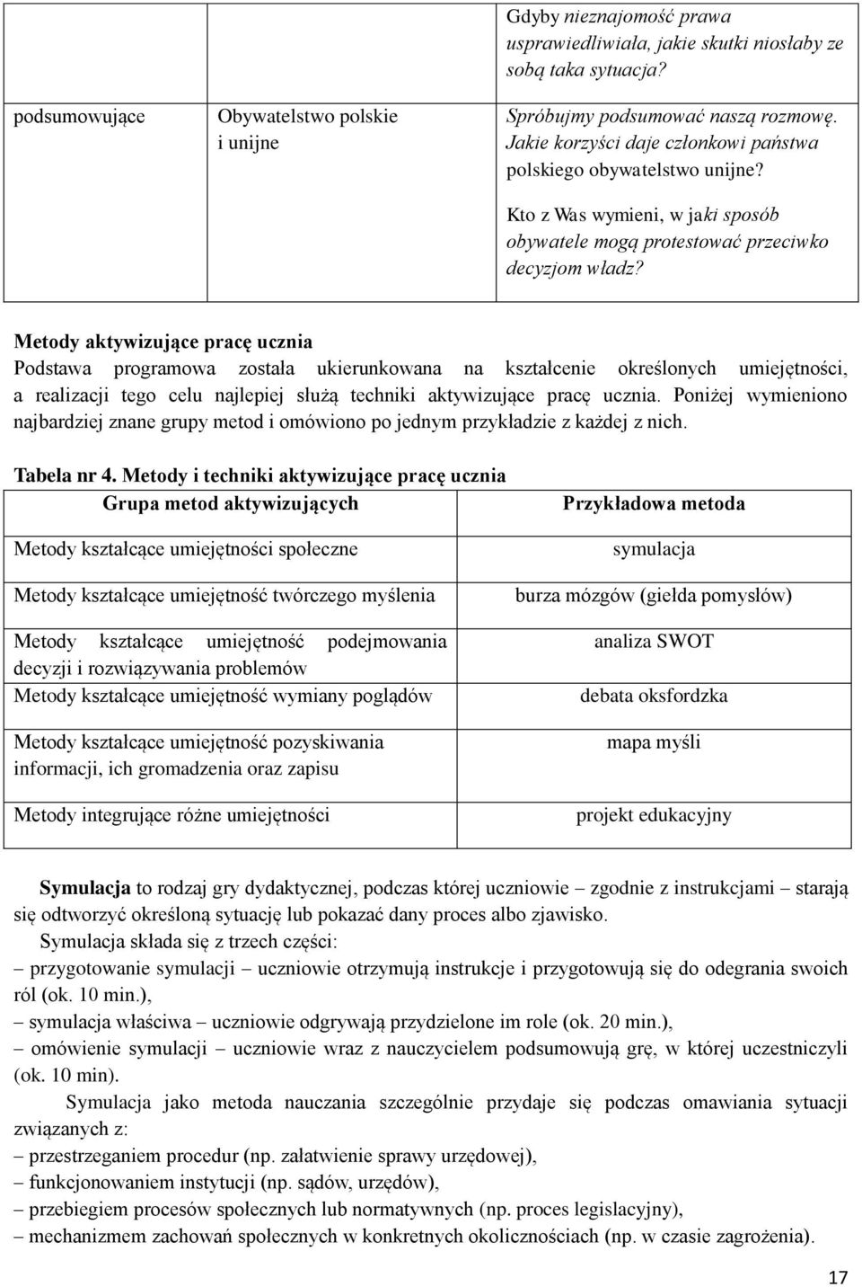 Metody aktywizujące pracę ucznia Podstawa programowa została ukierunkowana na kształcenie określonych umiejętności, a realizacji tego celu najlepiej służą techniki aktywizujące pracę ucznia.