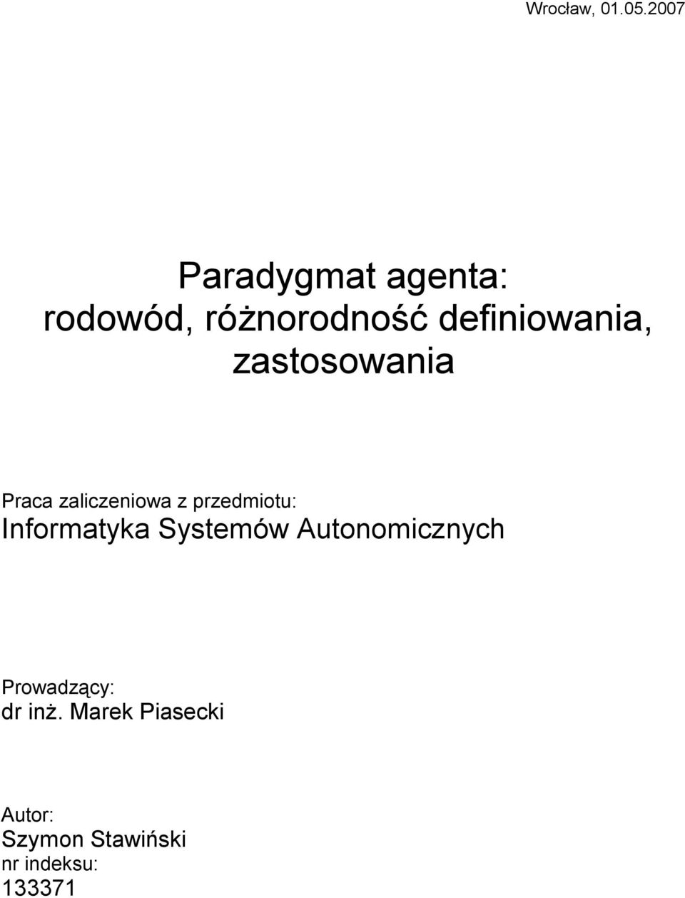 definiowania, zastosowania Praca zaliczeniowa z