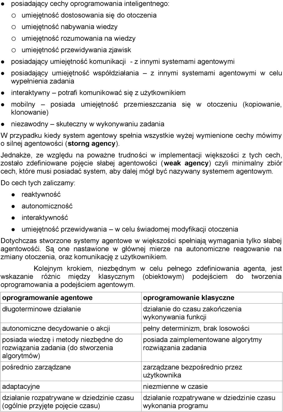użytkownikiem mobilny posiada umiejętność przemieszczania się w otoczeniu (kopiowanie, klonowanie) niezawodny skuteczny w wykonywaniu zadania W przypadku kiedy system agentowy spełnia wszystkie wyżej