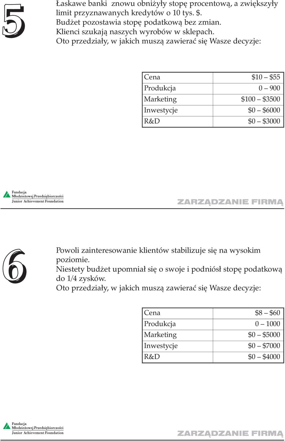Cena $10 $55 Produkcja 0 900 Marketing $100 $3500 Inwestycje $0 $6000 R&D $0 $3000 6 Powoli zainteresowanie klientów