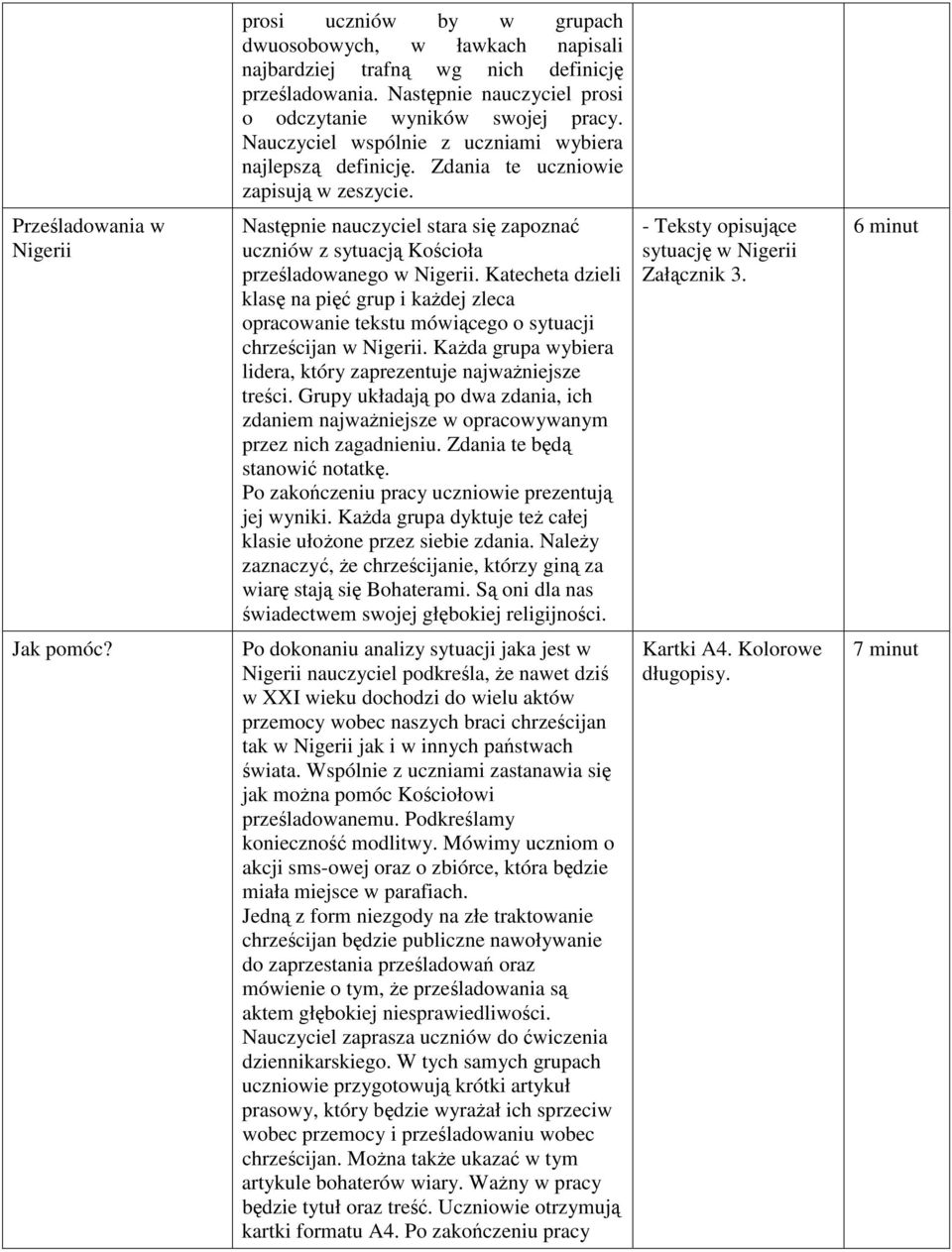 Przeladowania w Nigerii Nastpnie nauczyciel stara si zapozna uczniów z sytuacj Kocioła przeladowanego w Nigerii.