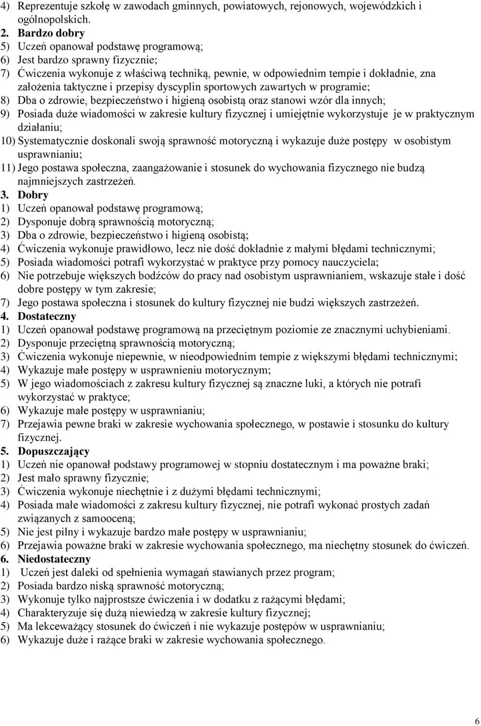 przepisy dyscyplin sportowych zawartych w programie; 8) Dba o zdrowie, bezpieczeństwo i higieną osobistą oraz stanowi wzór dla innych; 9) Posiada duże wiadomości w zakresie kultury fizycznej i