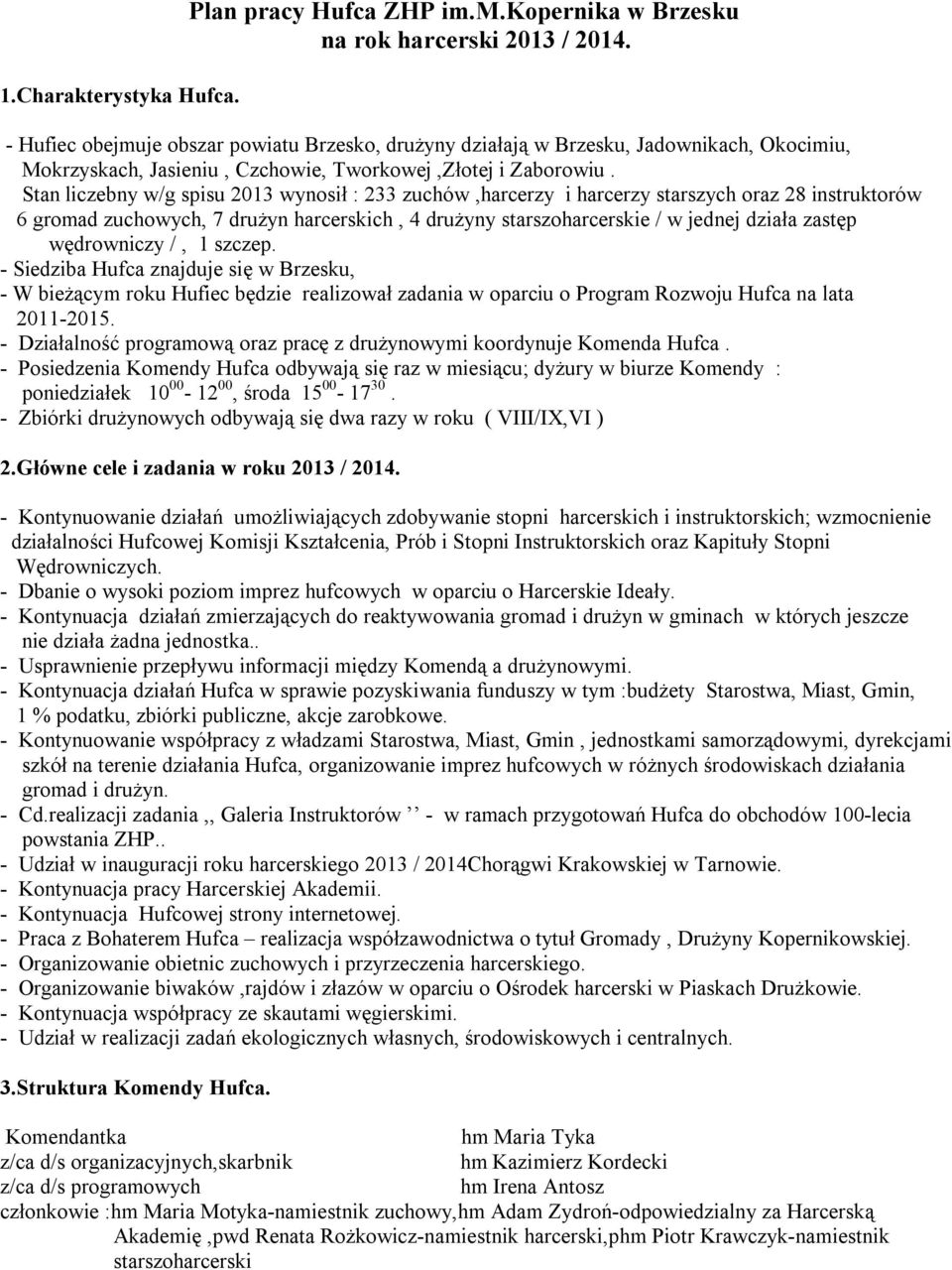 Stan liczebny w/g spisu 2013 wynosił : 233 zuchów,harcerzy i harcerzy starszych oraz 28 instruktorów 6 gromad zuchowych, 7 drużyn harcerskich, 4 drużyny starszoharcerskie / w jednej działa zastęp