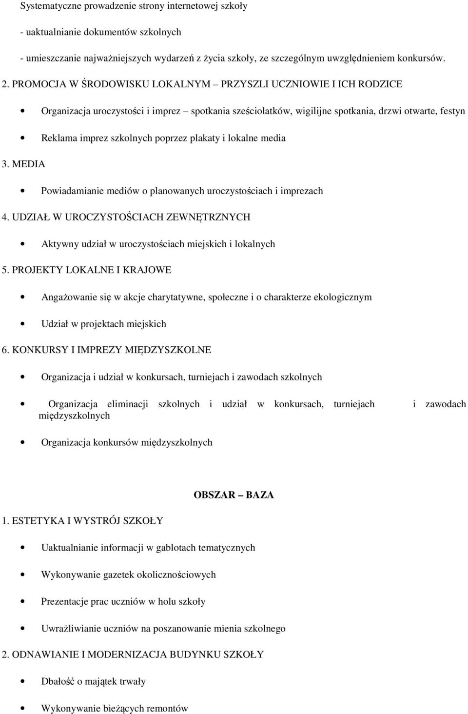 plakaty i lokalne media 3. MEDIA Powiadamianie mediów o planowanych uroczystościach i imprezach 4. UDZIAŁ W UROCZYSTOŚCIACH ZEWNĘTRZNYCH Aktywny udział w uroczystościach miejskich i lokalnych 5.