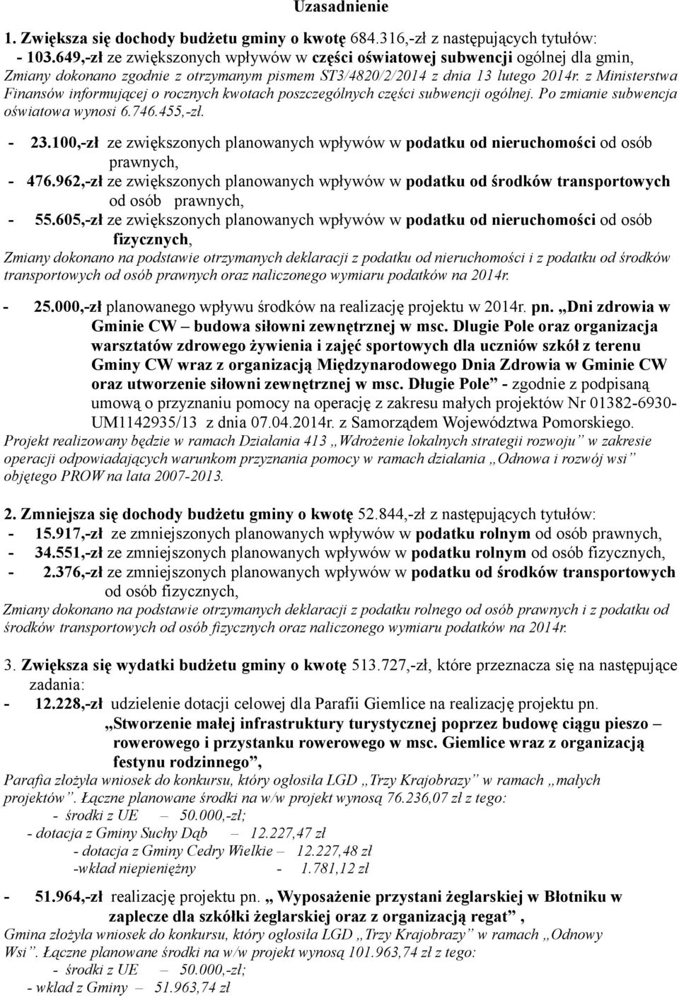 z Ministerstwa Finansów informującej o rocznych kwotach poszczególnych części subwencji ogólnej. Po zmianie subwencja oświatowa wynosi 6.746.455,-zł. - 23.