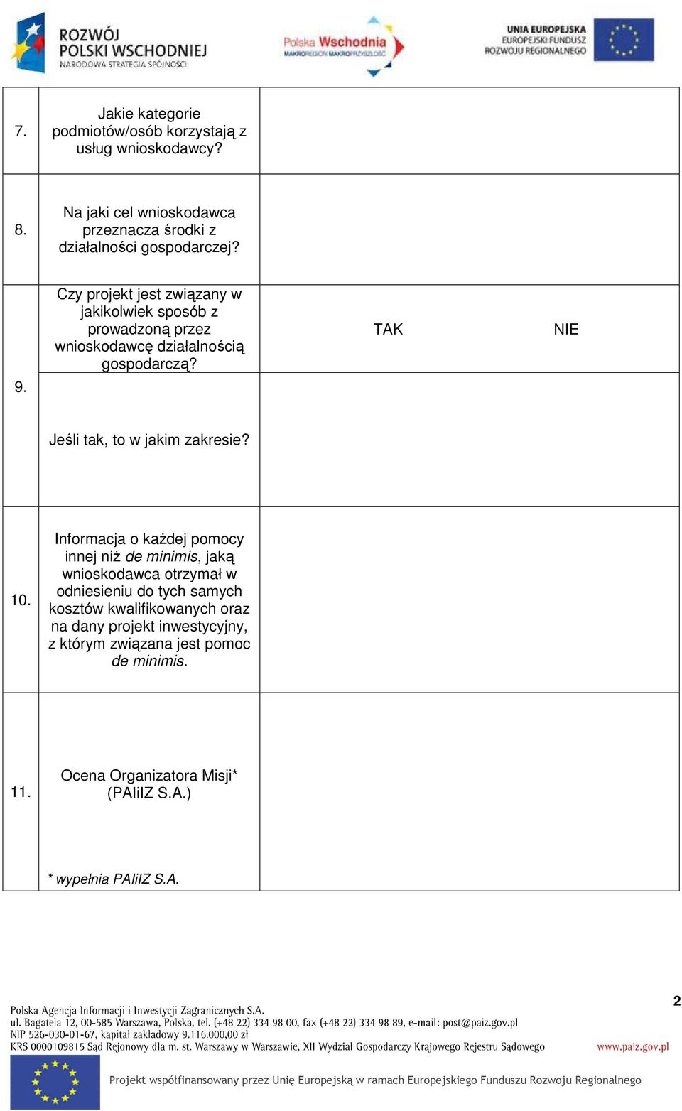 TAK NIE Jeśli tak, to w jakim zakresie? 10.