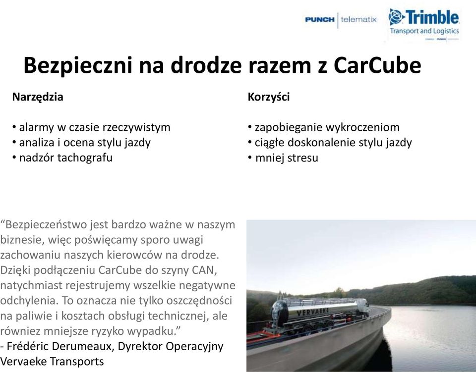 naszych kierowców na drodze. Dzięki podłączeniu CarCube do szyny CAN, natychmiast rejestrujemy wszelkie negatywne odchylenia.