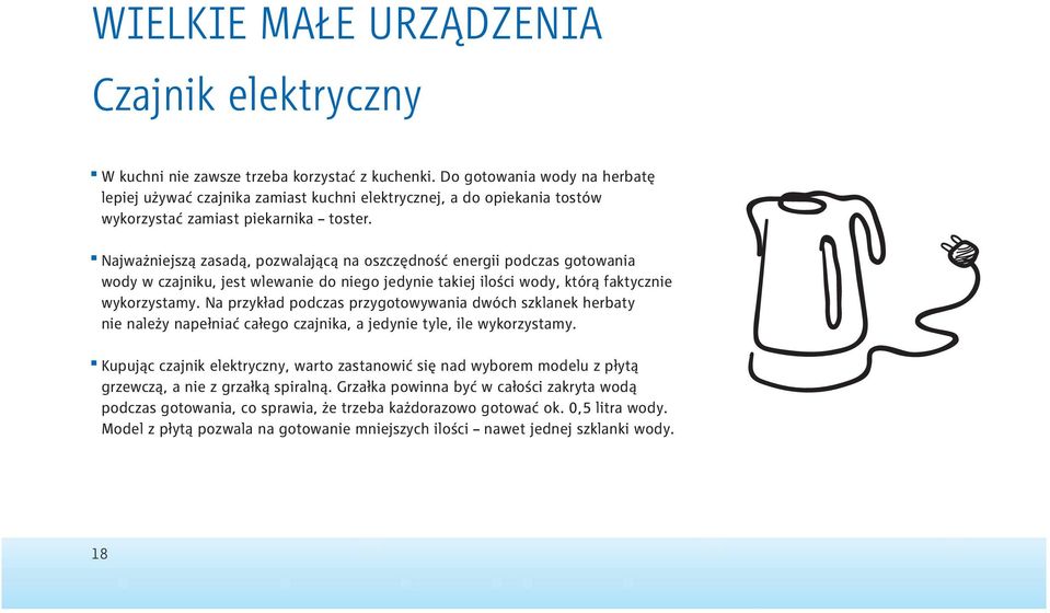 Najważniejszą zasadą, pozwalającą na oszczędność energii podczas gotowania wody w czajniku, jest wlewanie do niego jedynie takiej ilości wody, którą faktycznie wykorzystamy.