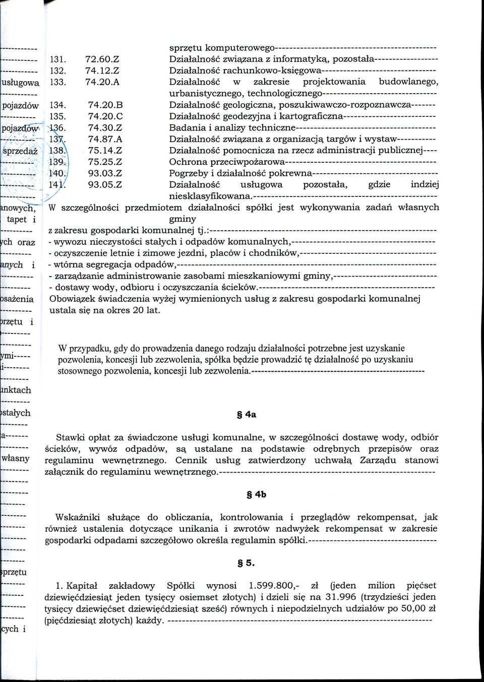 geodezyjna i kartograficzna Badania i analizy techniczne Dzialalnosc zwiazana z organizacja, targow i wystaw - Dzialalnosc pomocnicza na rzecz administracji publicznej Ochrona przeciwpozarowa