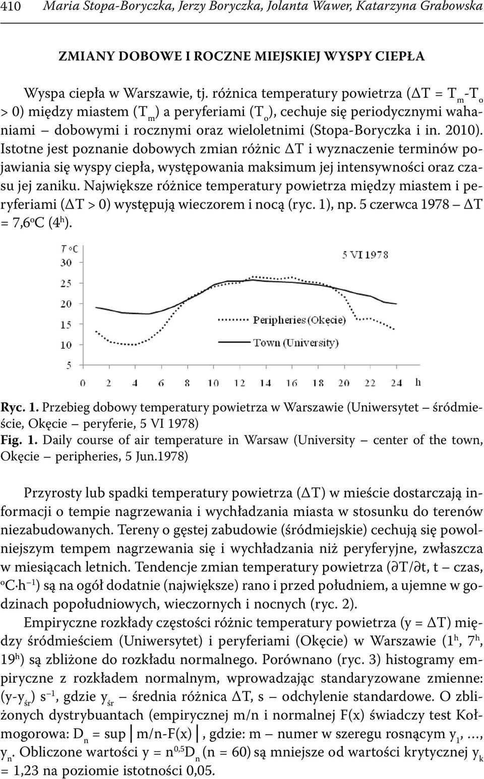 Istotne jest poznanie dobowych zmian różnic ΔT i wyznaczenie terminów pojawiania się wyspy ciepła, występowania maksimum jej intensywności oraz czasu jej zaniku.