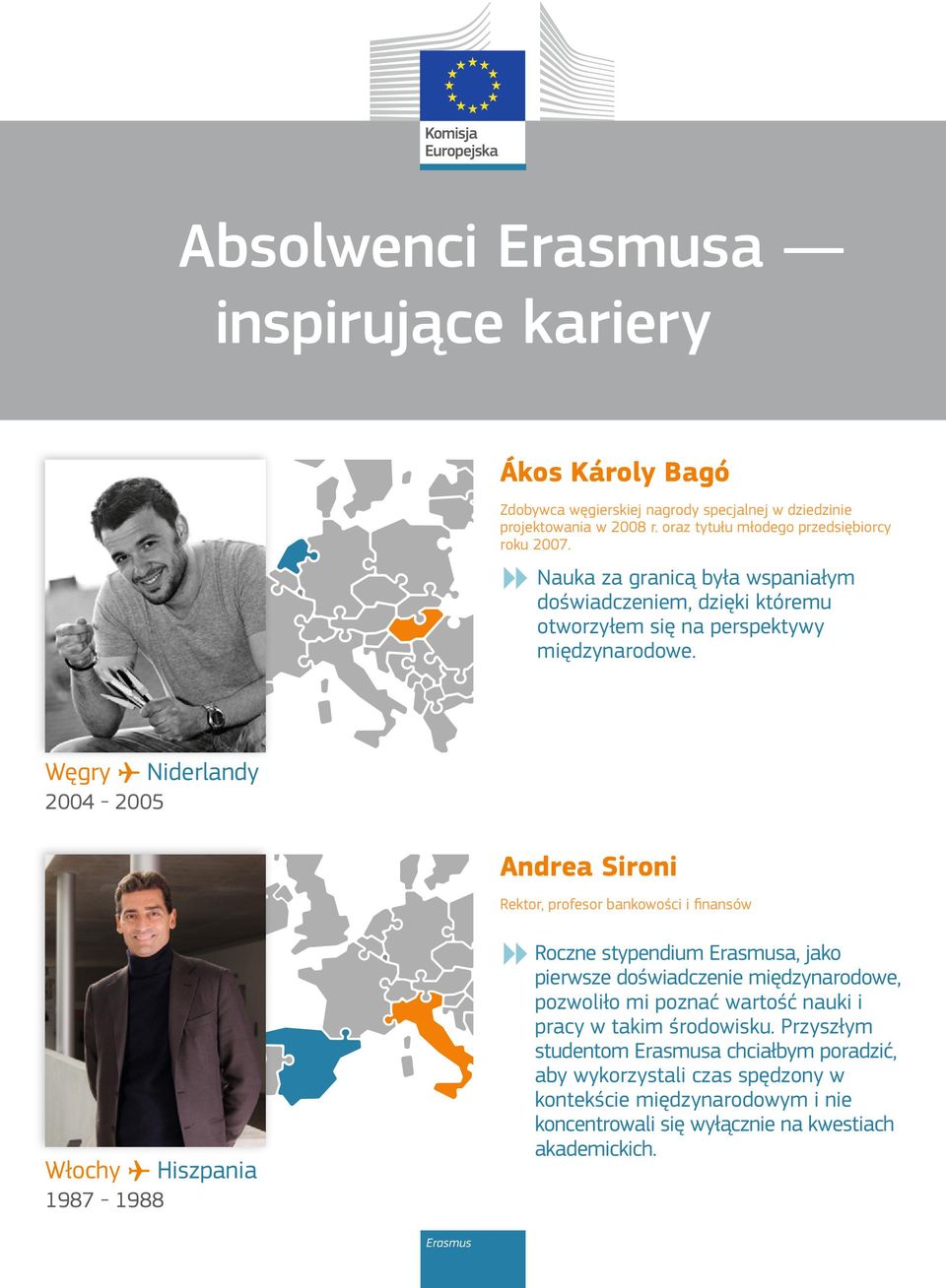 Węgry Niderlandy 2004-2005 Andrea Sironi Rektor, profesor bankowości i finansów m Roczne stypendium Erasmusa, jako pierwsze doświadczenie międzynarodowe, pozwoliło mi poznać