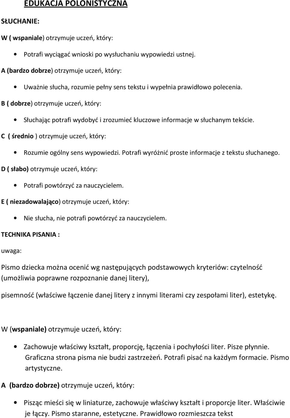 B ( dobrze) otrzymuje uczeń, który: Słuchając potrafi wydobyć i zrozumieć kluczowe informacje w słuchanym tekście. C ( średnio ) otrzymuje uczeń, który: Rozumie ogólny sens wypowiedzi.