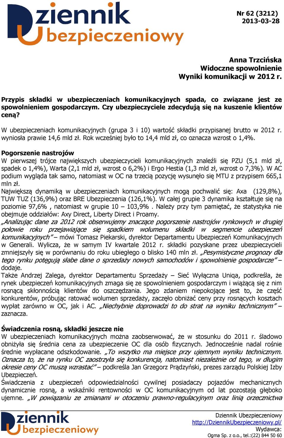 Rok wcześniej było to 14,4 mld zł, co oznacza wzrost o 1,4%.