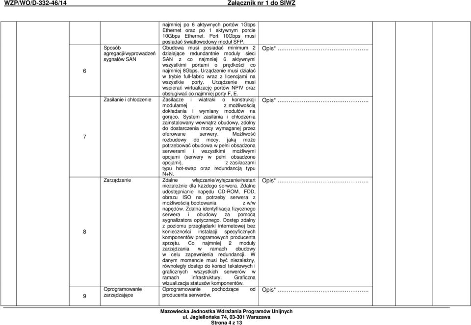 Urządzenie musi działać w trybie full-fabric wraz z licencjami na wszystkie porty. Urządzenie musi wspierać wirtualizację portów NPIV oraz obsługiwać co najmniej porty F, E.