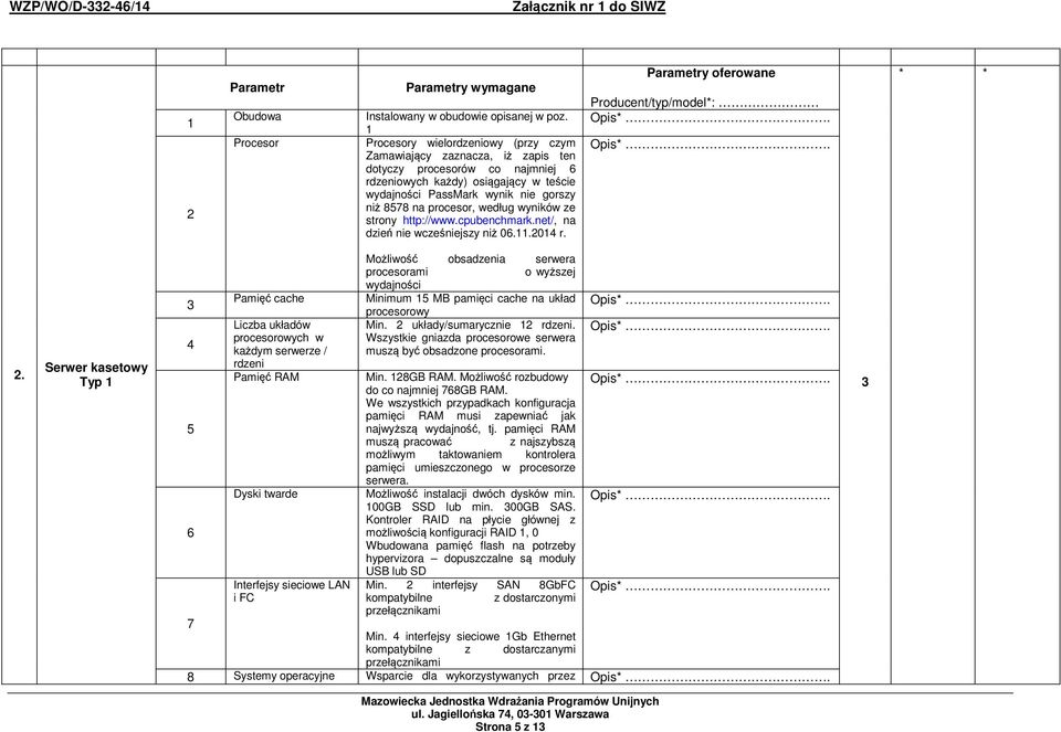 procesor, według wyników ze strony http://www.cpubenchmark.net/, na dzień nie wcześniejszy niż 06..04 r. Parametry oferowane Producent/typ/model*:.
