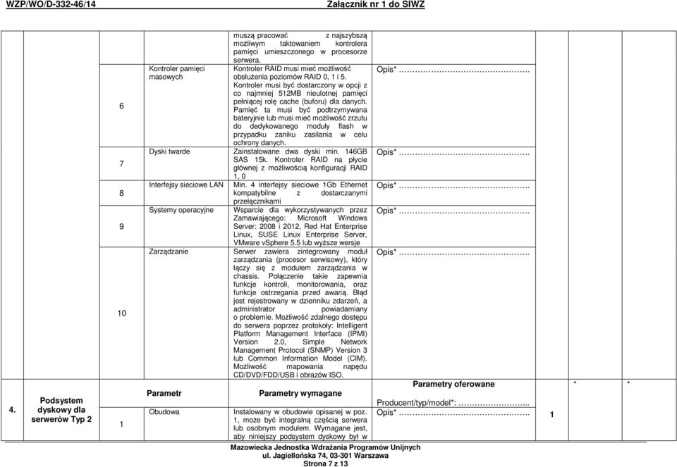 umieszczonego w procesorze serwera. Kontroler RAID musi mieć możliwość obsłużenia poziomów RAID 0, i 5.