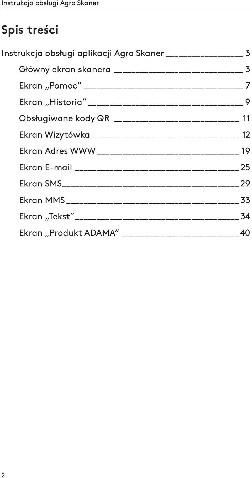 kody QR 11 Ekran Wizytówka 12 Ekran Adres WWW 19 Ekran E-mail