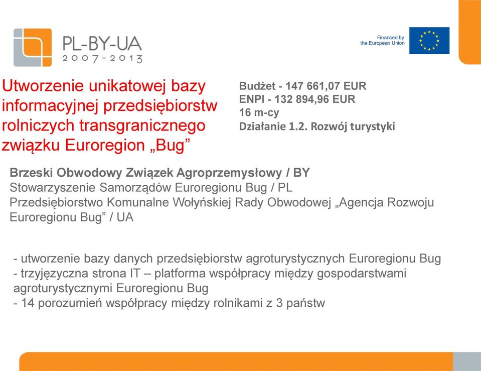 Rozwój turystyki Brzeski Obwodowy Związek Agroprzemysłowy / BY Stowarzyszenie Samorządów Euroregionu Bug / PL Przedsiębiorstwo Komunalne Wołyńskiej