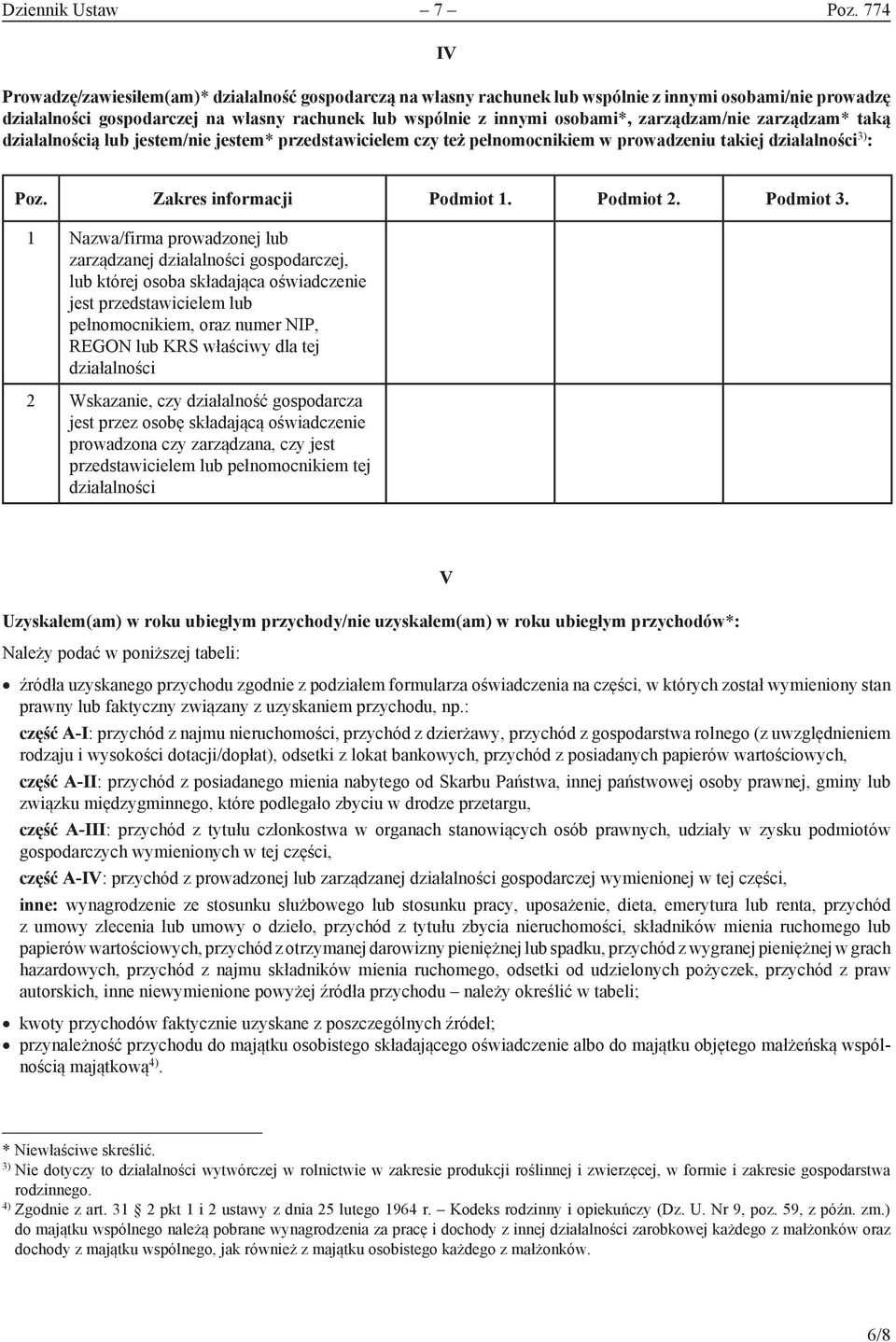 zarządzam/nie zarządzam* taką działalnością lub jestem/nie jestem* przedstawicielem czy też pełnomocnikiem w prowadzeniu takiej działalności 3) : Poz. Zakres informacji Podmiot 1. Podmiot 2.