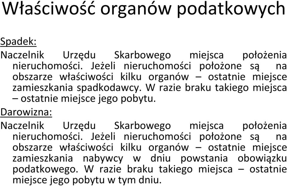 W razie braku takiego miejsca ostatnie miejsce jego pobytu. Darowizna: Naczelnik Urzędu Skarbowego miejsca położenia nieruchomości.