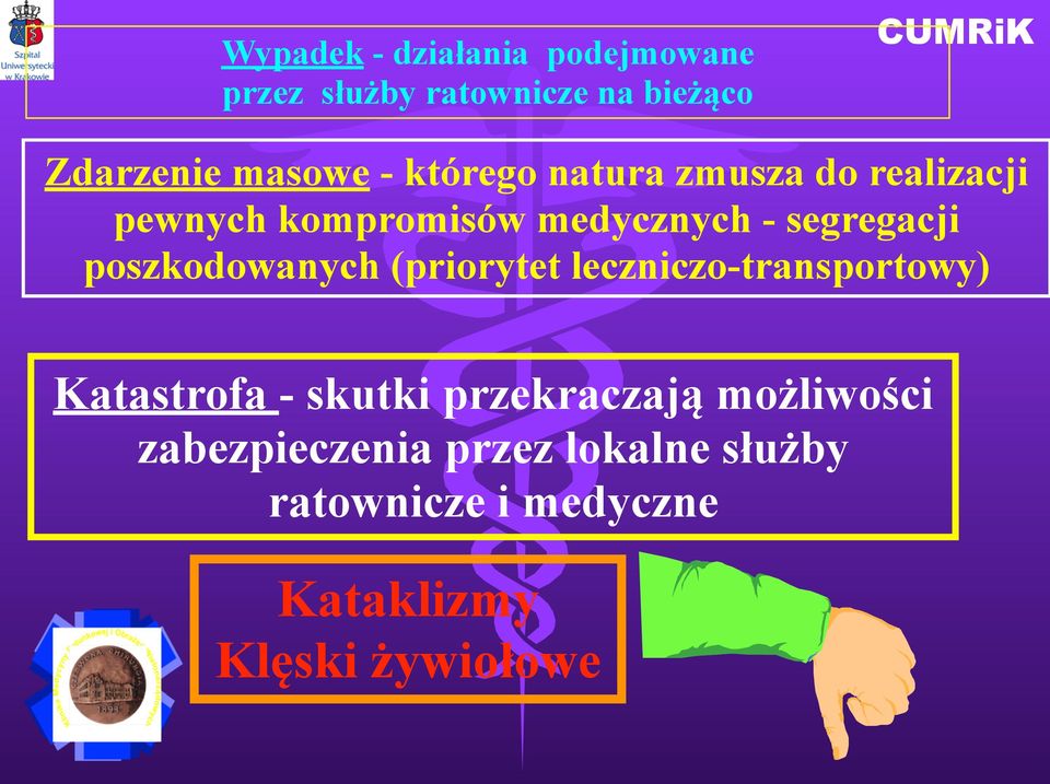 poszkodowanych (priorytet leczniczo-transportowy) Katastrofa - skutki przekraczają