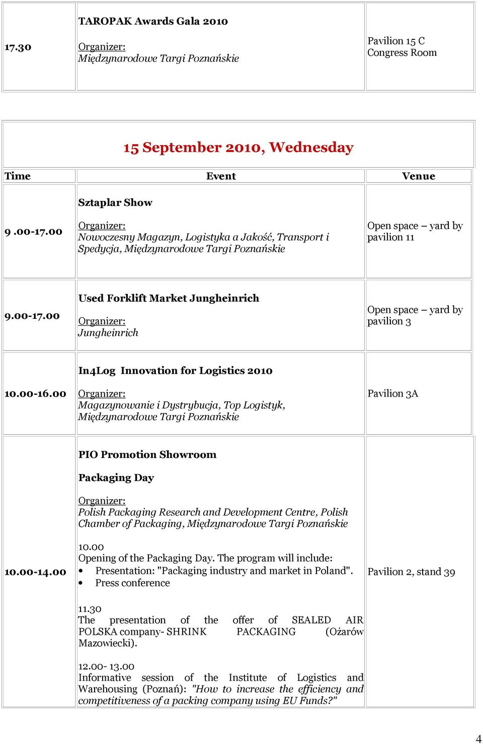 The program will include: Presentation: "Packaging industry and market in Poland". Press conference 11.