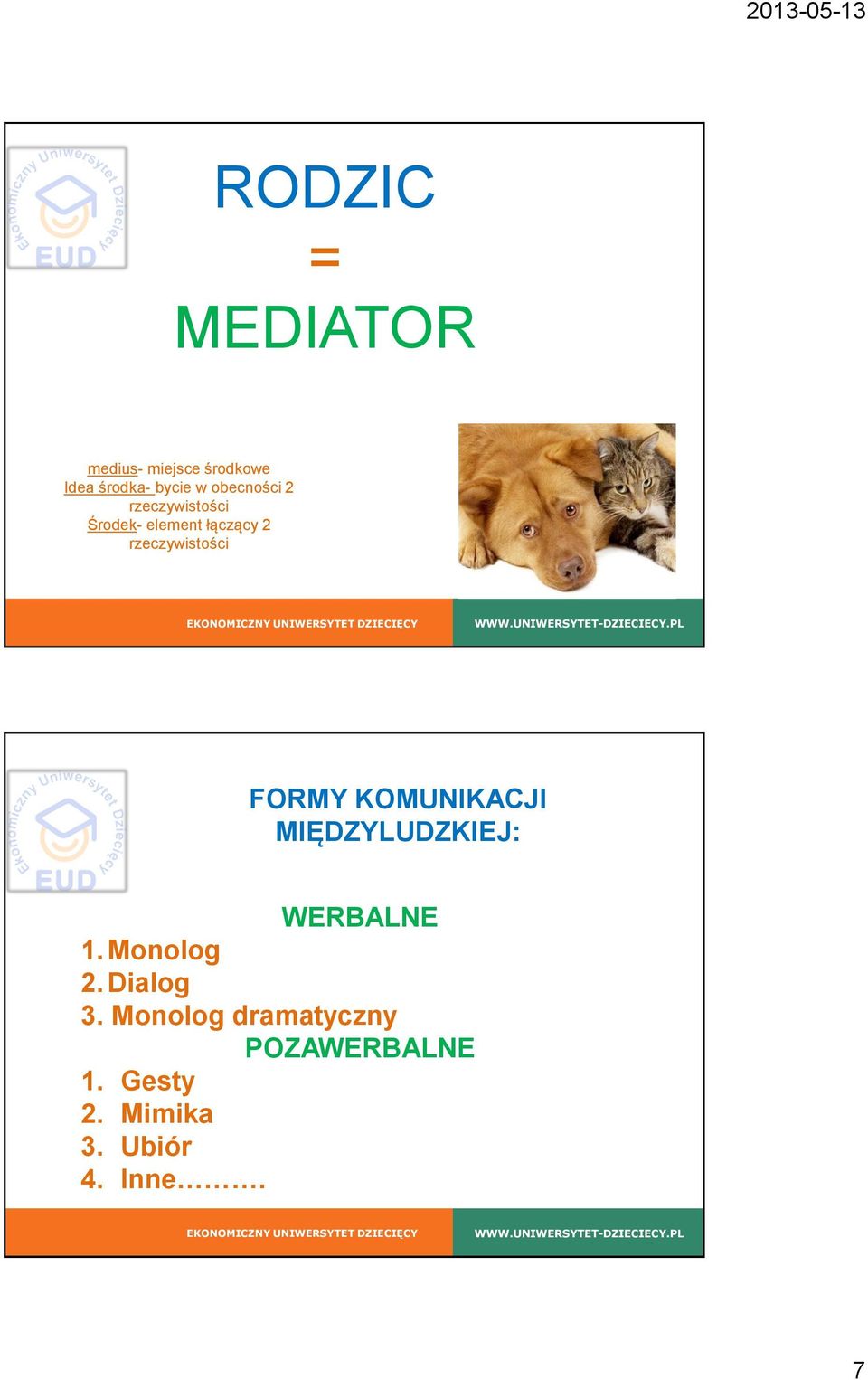 FORMY KOMUNIKACJI MIĘDZYLUDZKIEJ: WERBALNE 1. Monolog 2. Dialog 3.