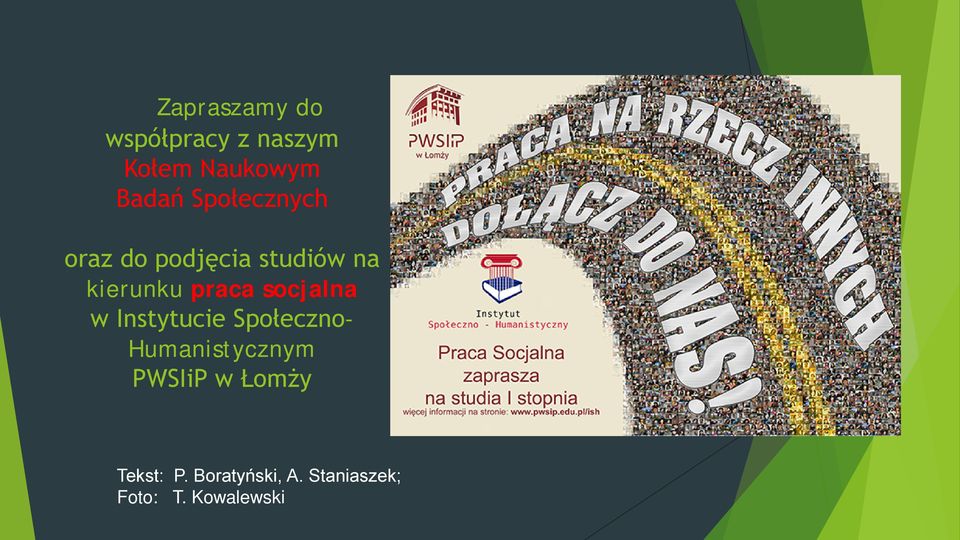 socjalna w Instytucie Społeczno- Humanistycznym PWSIiP w