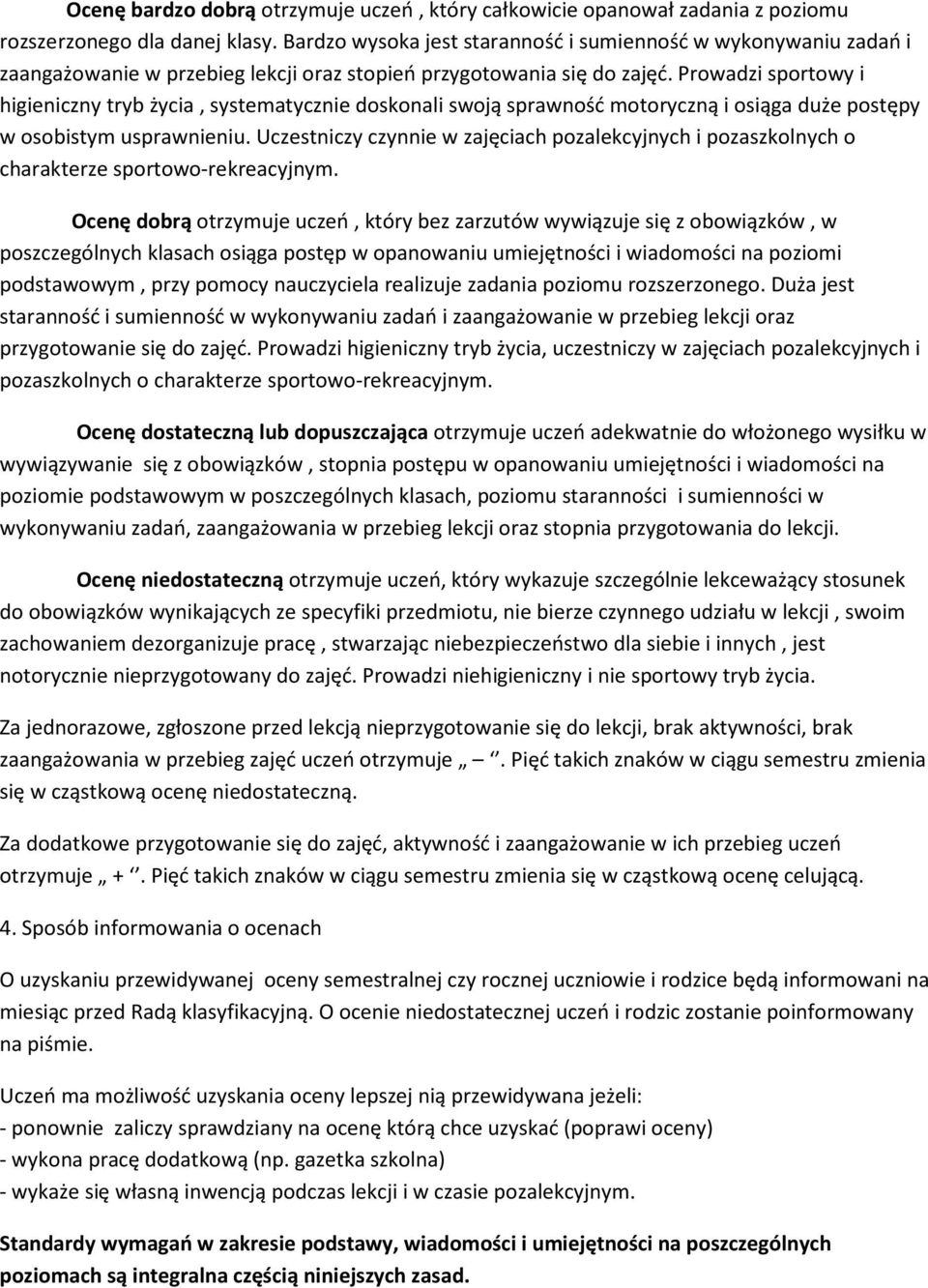 Prowadzi sportowy i higieniczny tryb życia, systematycznie doskonali swoją sprawność motoryczną i osiąga duże postępy w osobistym usprawnieniu.