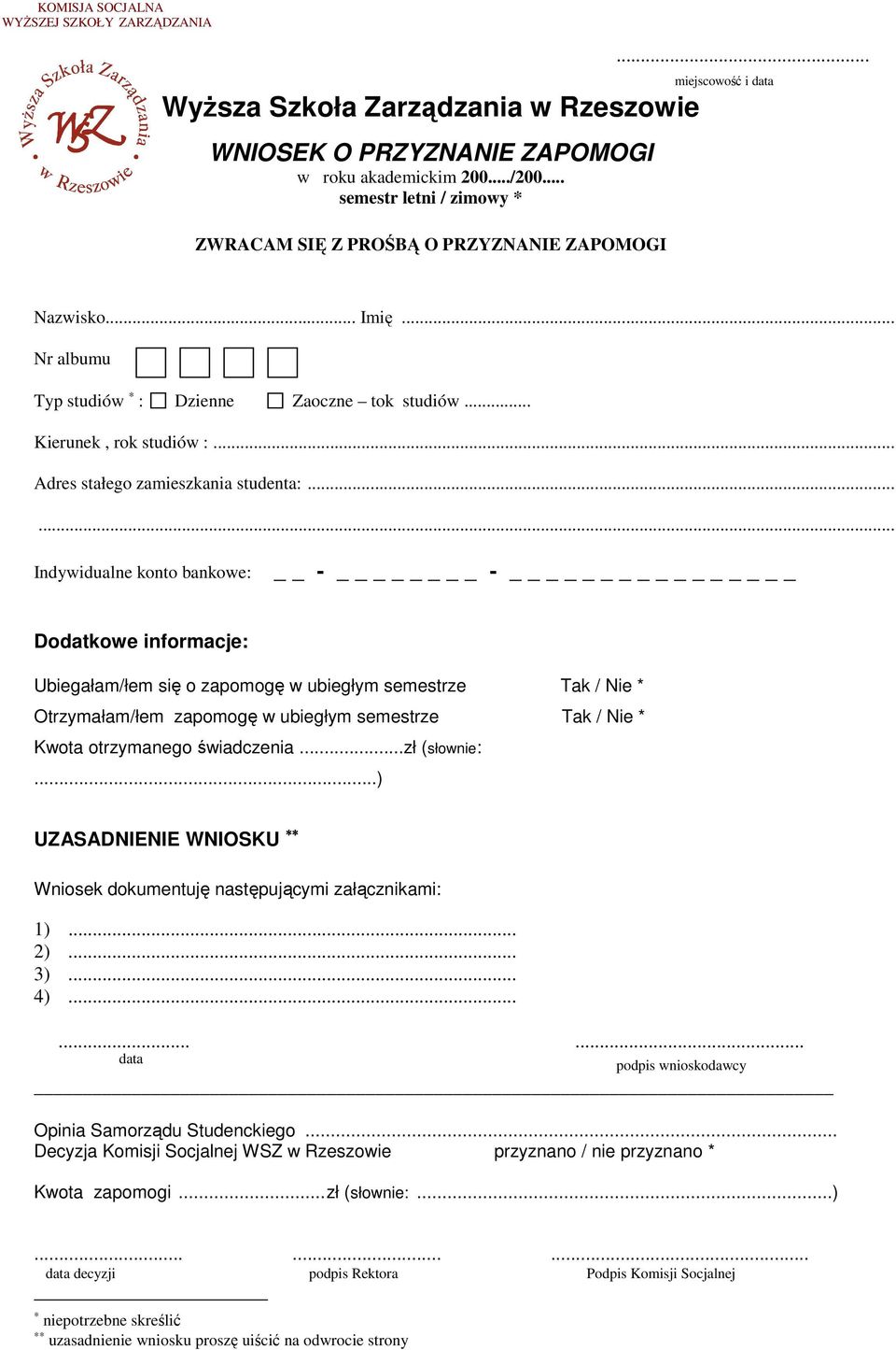 .. Adres stałego zamieszkania studenta:.