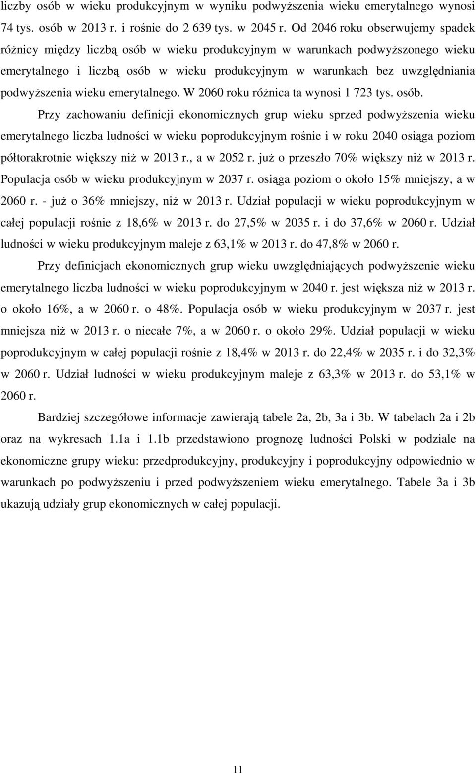 podwyższenia wieku emerytalnego. W 2060 roku różnica ta wynosi 1 723 tys. osób.