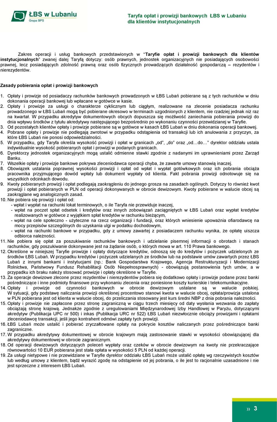 Zasady pobierania opłat i prowizji bankowych 1.