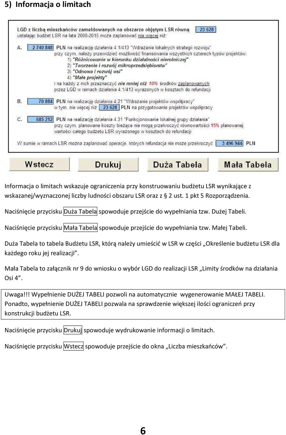 Duża Tabela to tabela Budżetu LSR, którą należy umieścić w LSR w części Określenie budżetu LSR dla każdego roku jej realizacji.