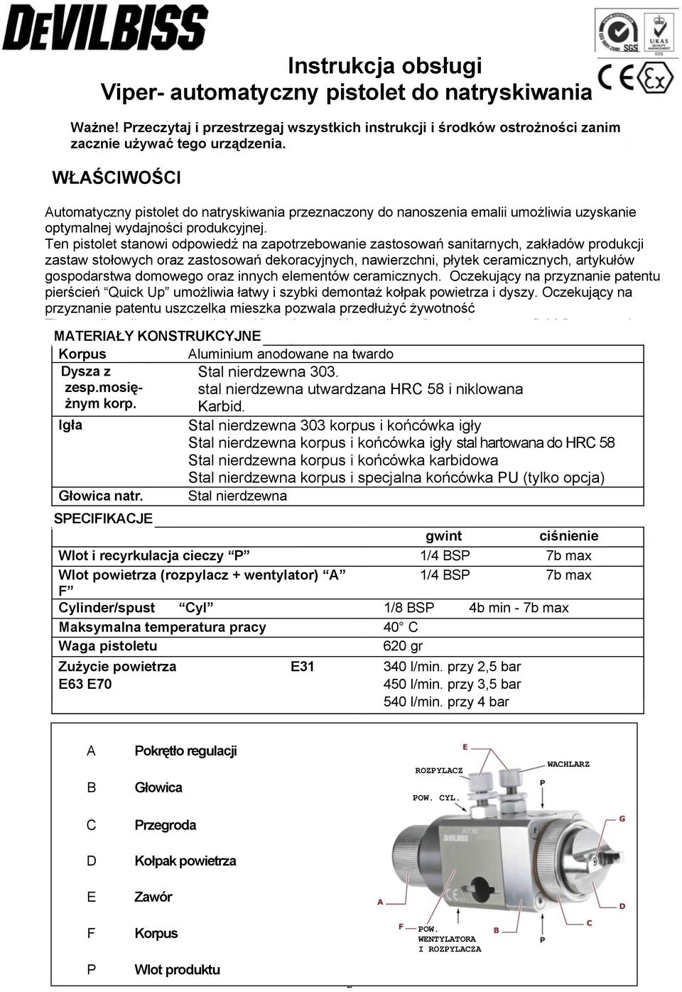 Ten pistolet stanowi odpowiedź na zapotrzebowanie zastosowań sanitarnych, zakładów produkcji zastaw stołowych oraz zastosowań dekoracyjnych, nawierzchni, płytek ceramicznych, artykułów gospodarstwa