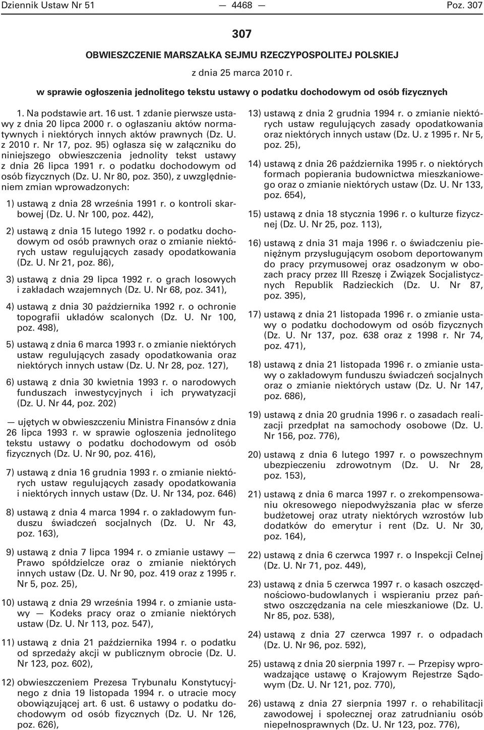 o ogłaszaniu aktów normatywnych i niektórych innych aktów prawnych (Dz. U. z 2010 r. Nr 17, poz.