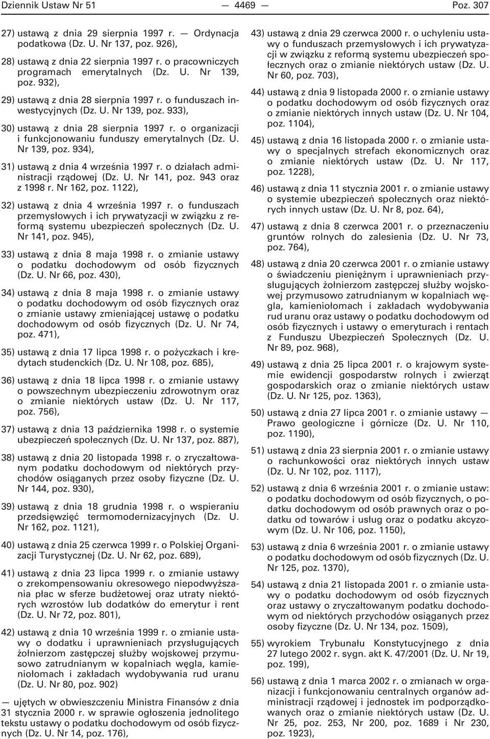 o organizacji i funkcjonowaniu funduszy emerytalnych (Dz. U. Nr 139, poz. 934), 31) ustawą z dnia 4 września 1997 r. o działach administracji rządowej (Dz. U. Nr 141, poz. 943 oraz z 1998 r.