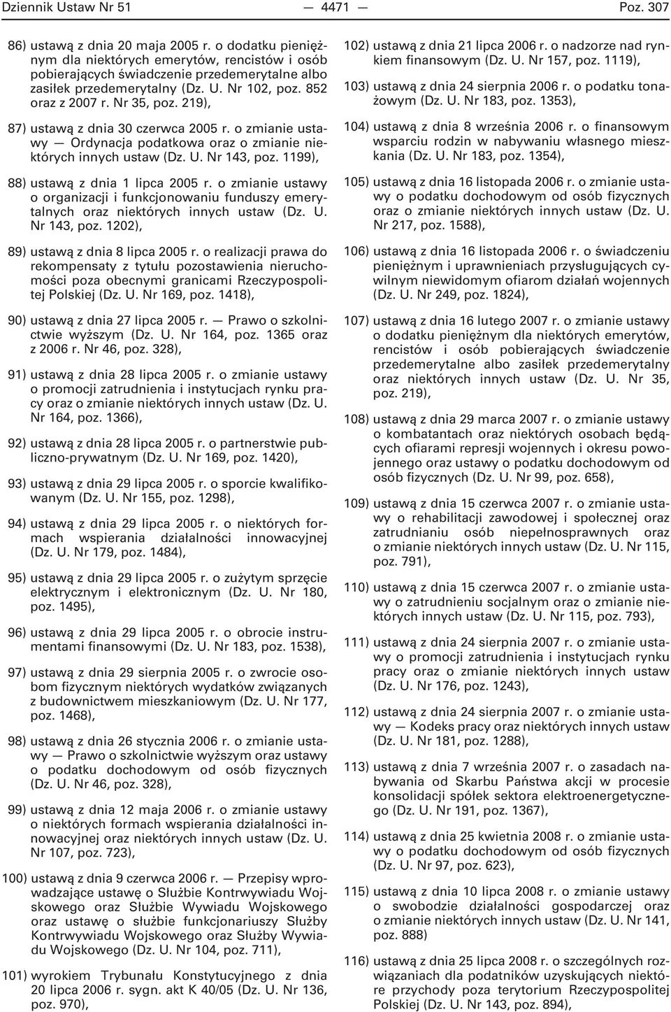 219), 87) ustawą z dnia 30 czerwca 2005 r. o zmianie ustawy Ordynacja podatkowa oraz o zmianie niektórych innych ustaw (Dz. U. Nr 143, poz. 1199), 88) ustawą z dnia 1 lipca 2005 r.