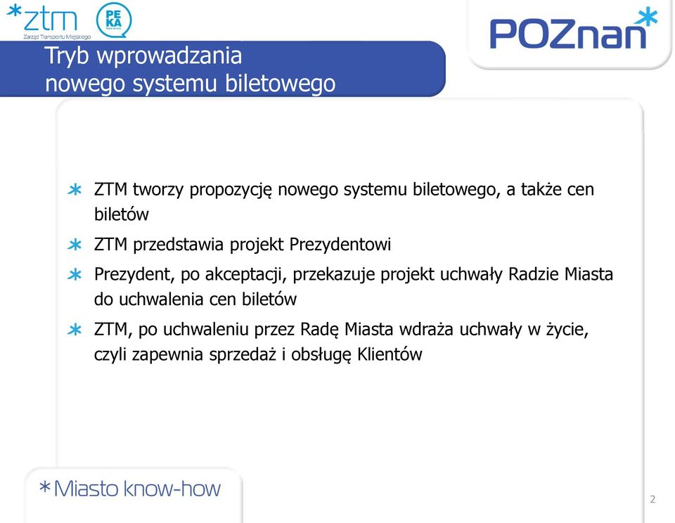 akceptacji, przekazuje projekt uchwały Radzie Miasta do uchwalenia cen biletów ZTM, po