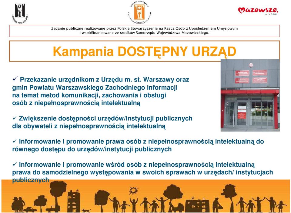 intelektualną Zwiększenie dostępności urzędów/instytucji publicznych dla obywateli z niepełnosprawnością intelektualną Informowanie i promowanie prawa