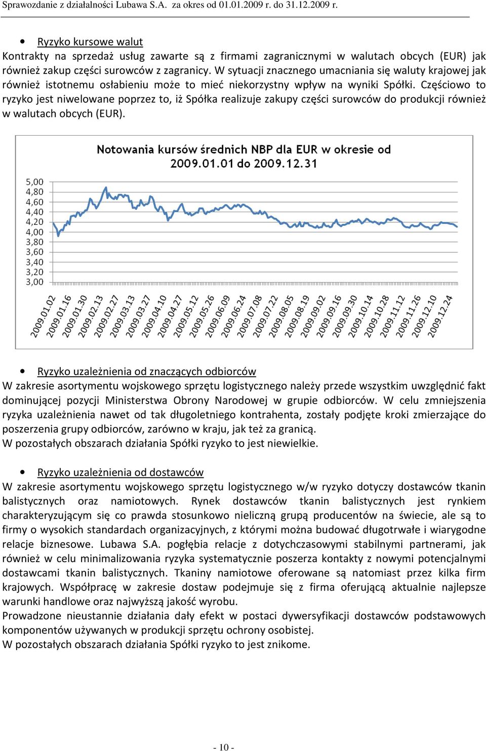 Częściowo to ryzyko jest niwelowane poprzez to, iż Spółka realizuje zakupy części surowców do produkcji również w walutach obcych (EUR).