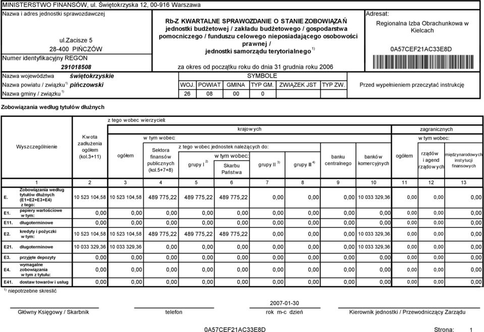 Rb-Z KWARTALNE SPRAWOZDANIE O STANIE ZOBOWIĄZA Ń jednostki budżetowej / zakładu budżetowego / gospodarstwa pomocniczego / funduszu celowego nieposiadającego osobowości prawnej / 1) jednostki