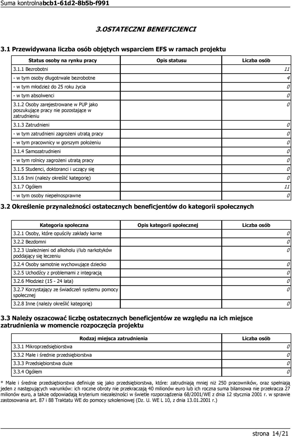 1.5 Studenci, doktoranci i uczący się 3.1.6 Inni (należy określić kategorię) 3.1.7 Ogółem 11 - w tym osoby niepełnosprawne 3.
