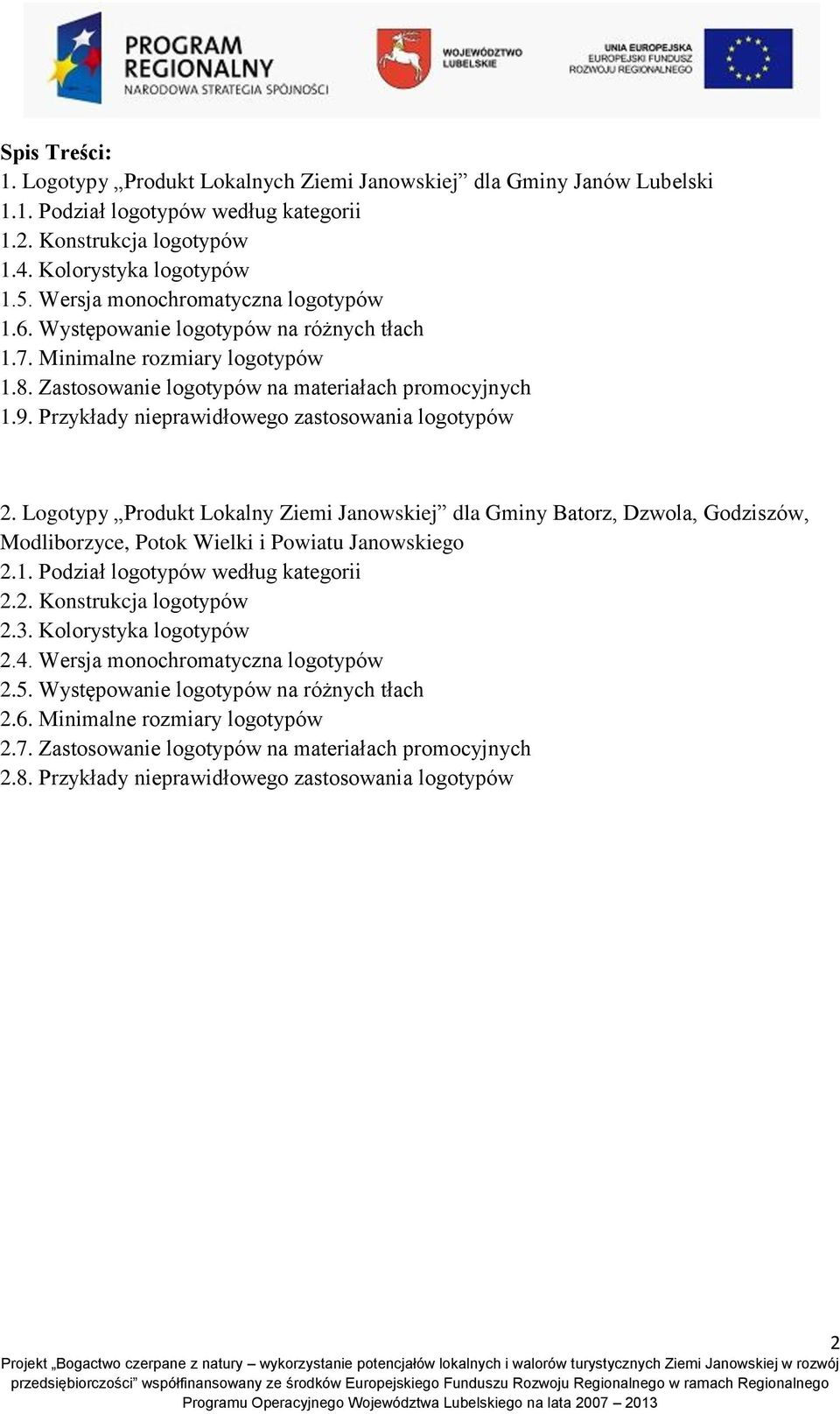 Przykłady nieprawidłowego zastosowania logotypów 2. Logotypy Produkt Lokalny Ziemi Janowskiej dla Gminy Batorz, Dzwola, Godziszów, Modliborzyce, Potok Wielki i Powiatu Janowskiego 2.1.